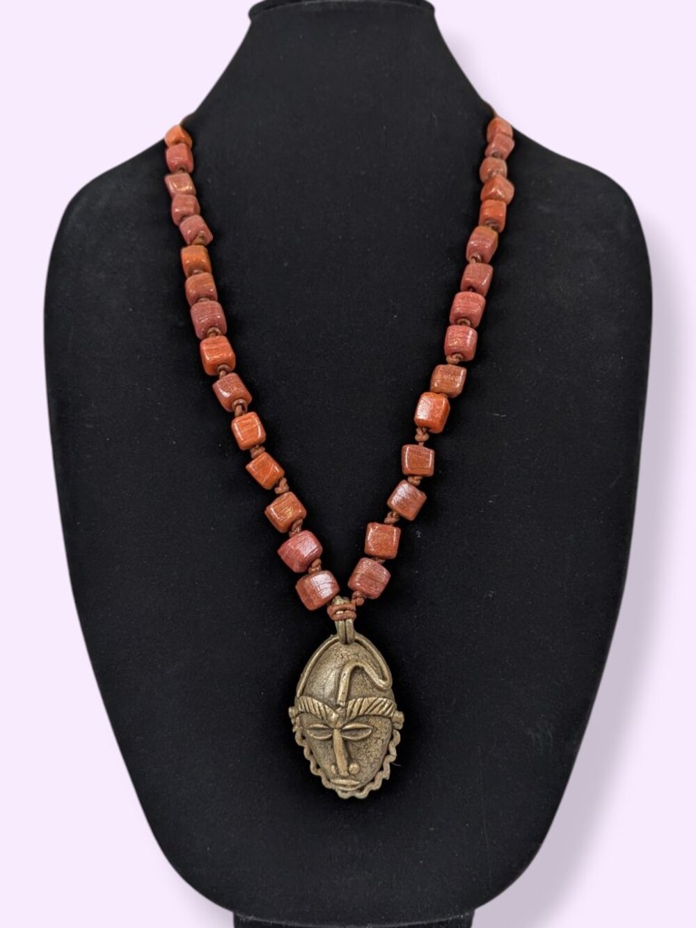 Beaded Ghanaian West African Lost-Wax Cast Brass Pendant Necklace